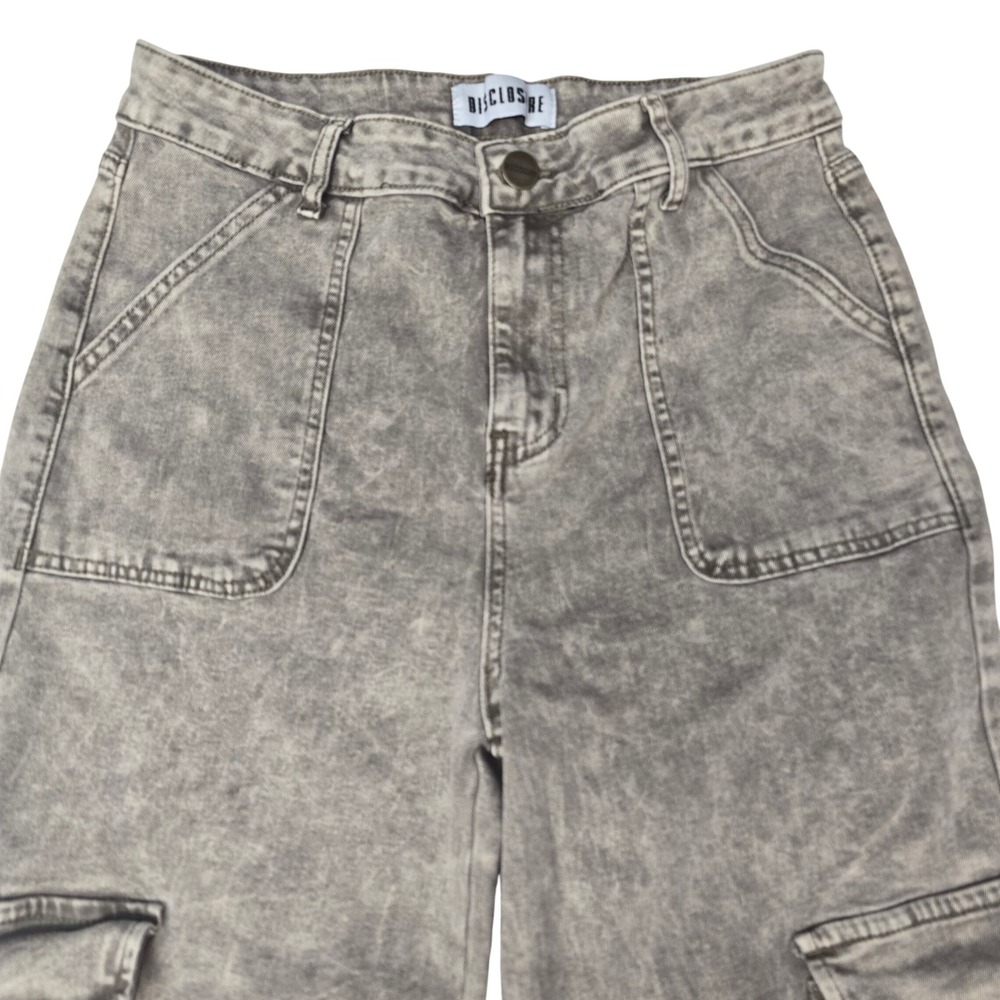 Disclosure Beige Acid Wash Wide Leg Cargo Pants High Rise Utility Denim 13/31 - Picture 2 of 8